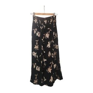 Free People Black Floral Wide Leg Cropped Pants XS Smocked Waist Boho